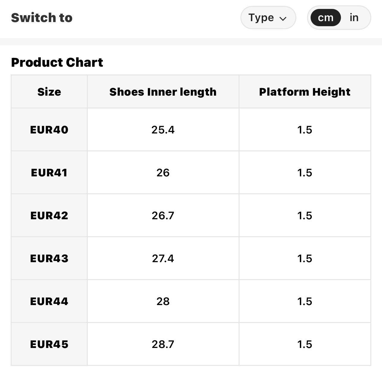 Size Chart
